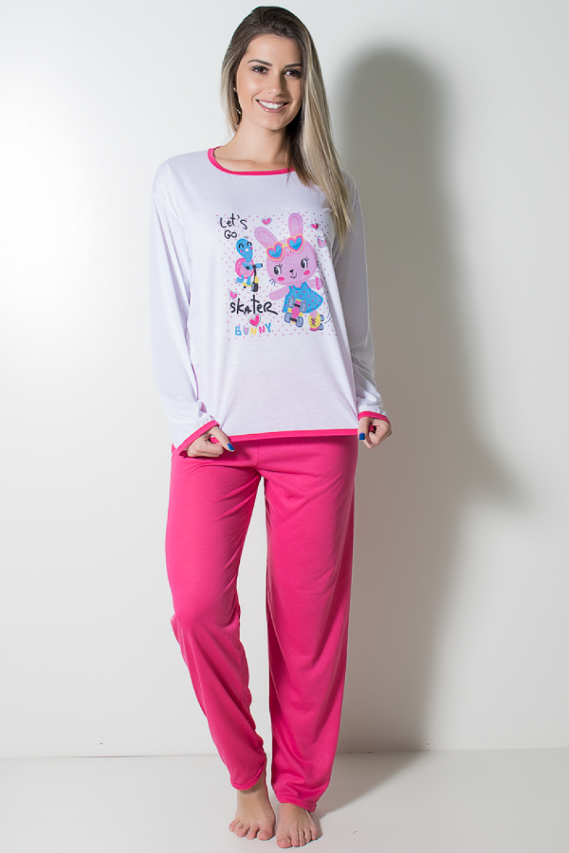 Pijama Feminino Longo 074 (Pink Coelho) | Ref: CEZ-PA074-005