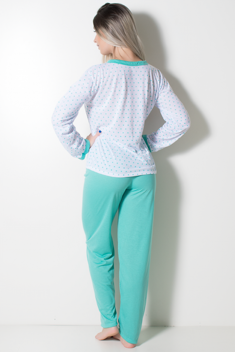 Pijama feminino longo 182 (Verde Piscina com Estrela) | Ref: CEZ-PA182-012