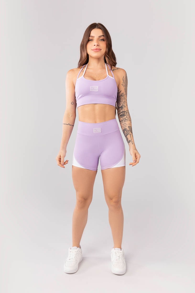 Short com Detalhe Lateral (Lilás / Branco / Cinza Claro) | Ref: K3331-E