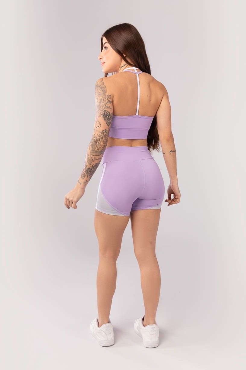 Short com Detalhe Lateral (Lilás / Branco / Cinza Claro) | Ref: K3331-E