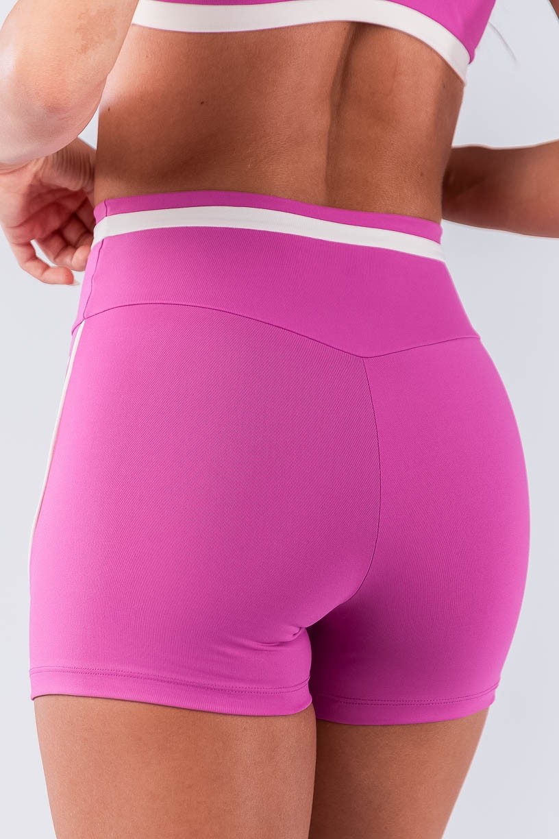 Short com Faixa no Cós e Vivo (Rosa Fúcsia / Off-White) | Ref: K4491-B