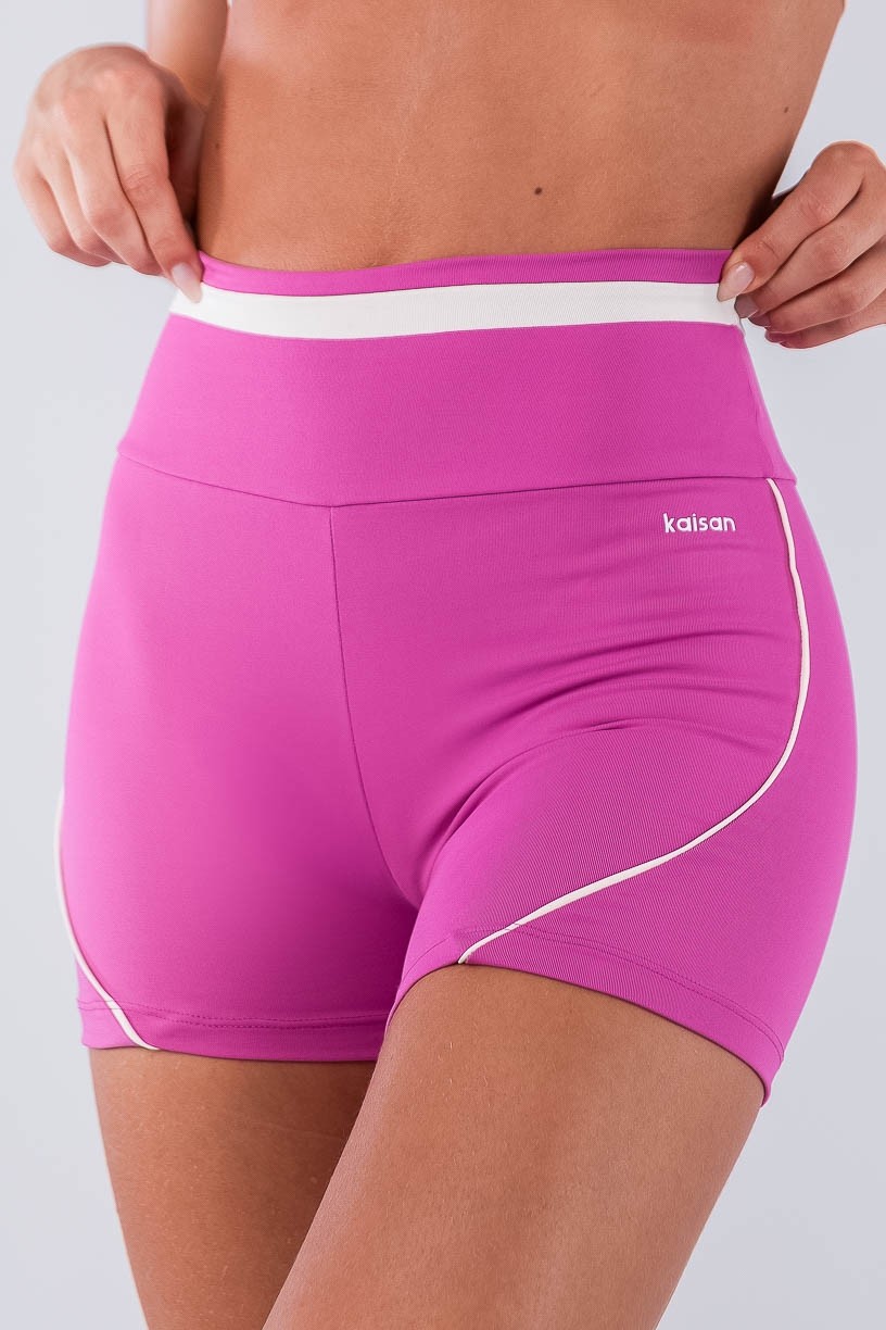 Short com Faixa no Cós e Vivo (Rosa Fúcsia / Off-White) | Ref: K4491-B