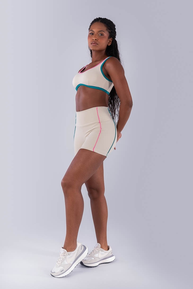 Short com Vivos Coloridos (Bege / Jade / Rosa Chiclete) | Ref: K4477-A