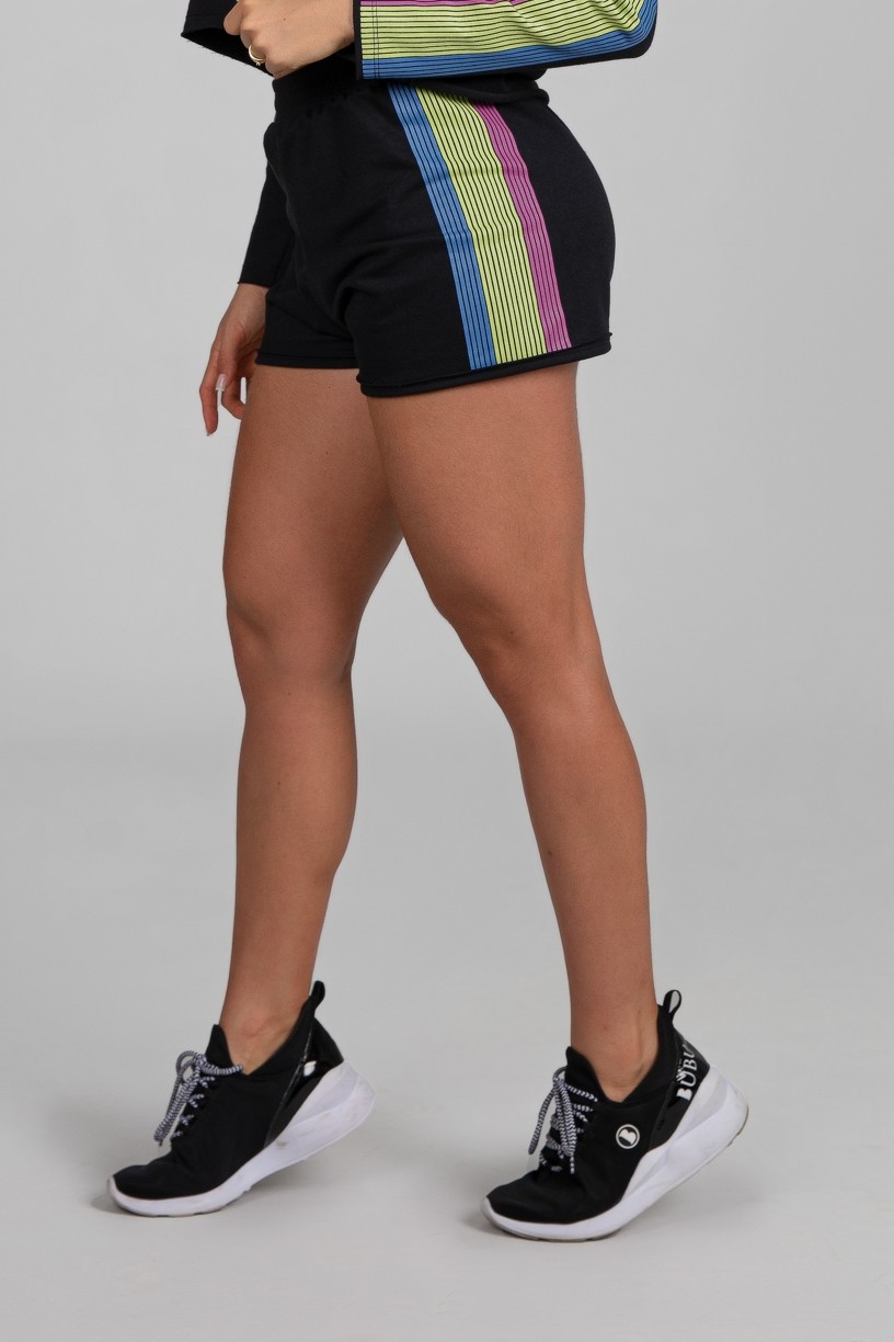 Short de Moletom com Silk de Listras (Preto) | Ref: K2899-A