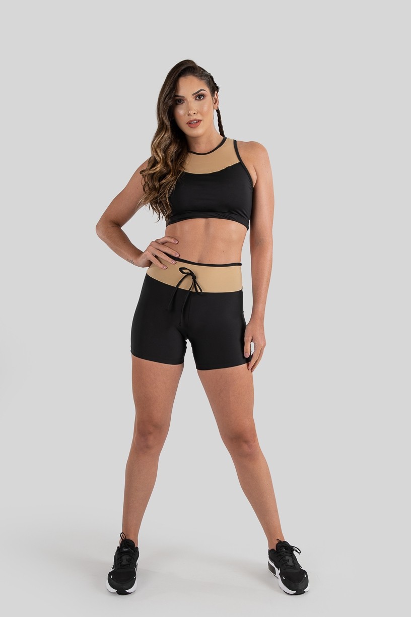 Short Duas Cores com Cadarço (Preto / Bege) | Ref: K3220-A