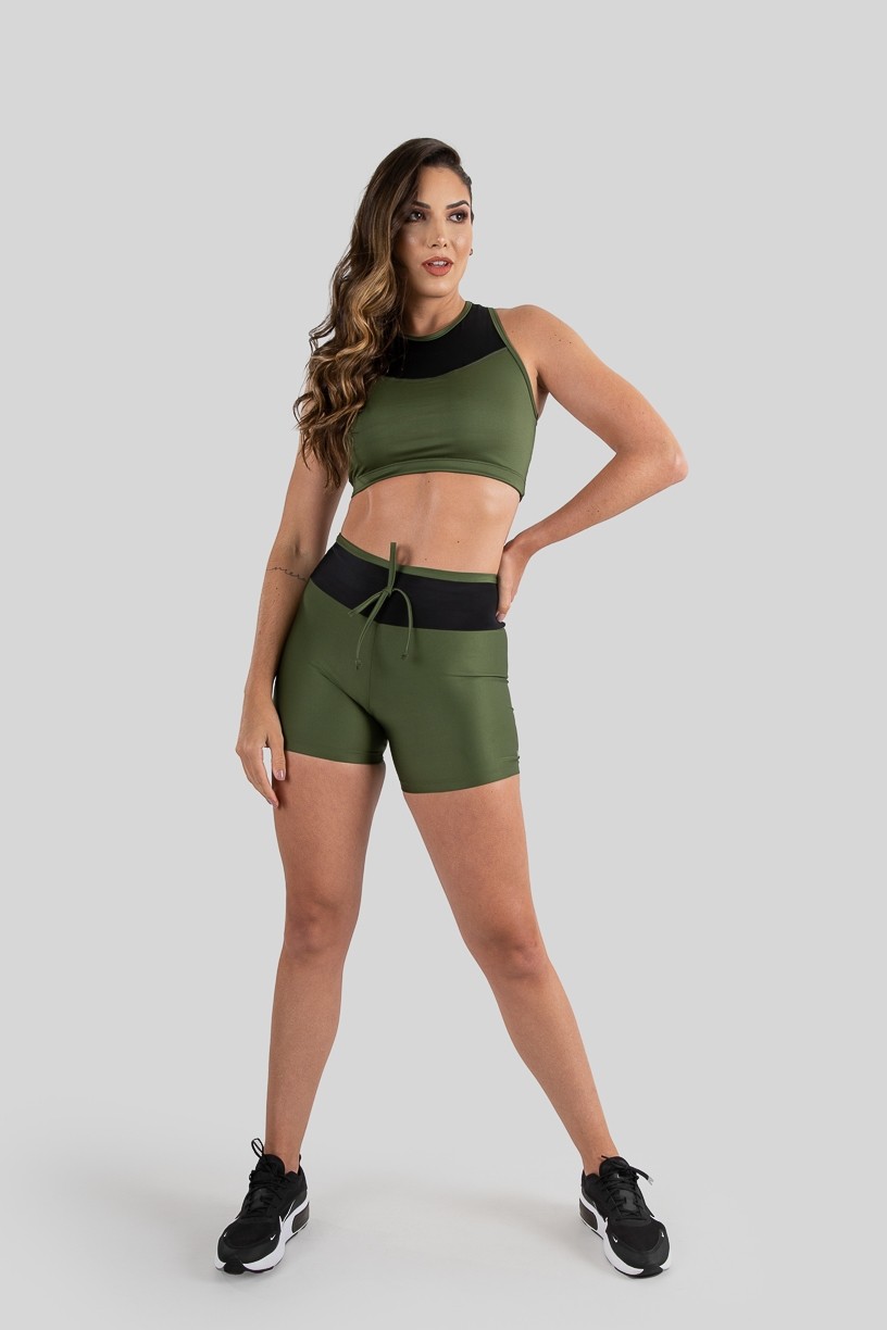 Short Duas Cores com Cadarço (Verde Militar  Preto)  Ref K3220-B