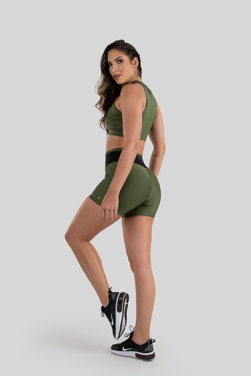 Short Duas Cores com Cadarço (Verde Militar  Preto)  Ref K3220-B