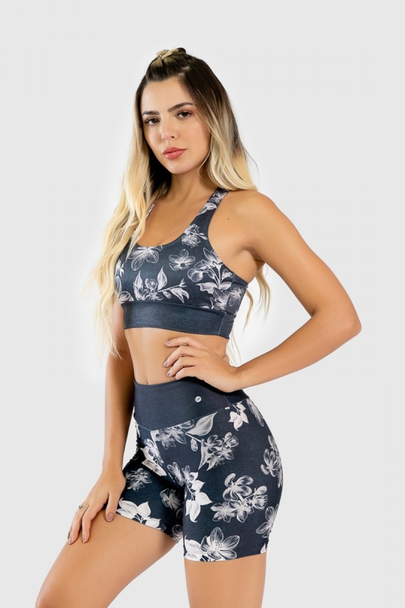 Short Fitness Meia Perna Estampa Digital Drawn Flowers | Ref: GO324