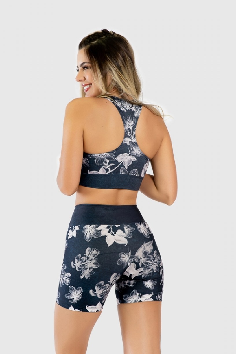 Short Fitness Meia Perna Estampa Digital Drawn Flowers | Ref: GO324