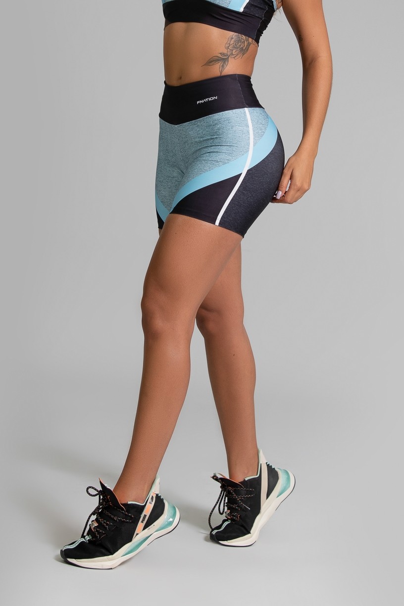 Short Fitness Meia Perna Estampa Digital Linear Blue | Ref: GO353