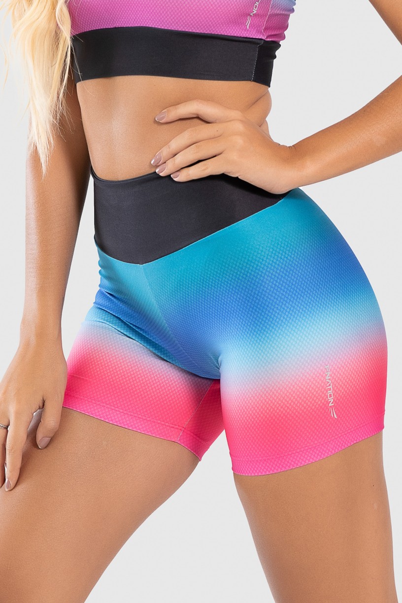 Short Fitness Meia Perna Estampa Digital Pink Blue Gradient | Ref: GO227