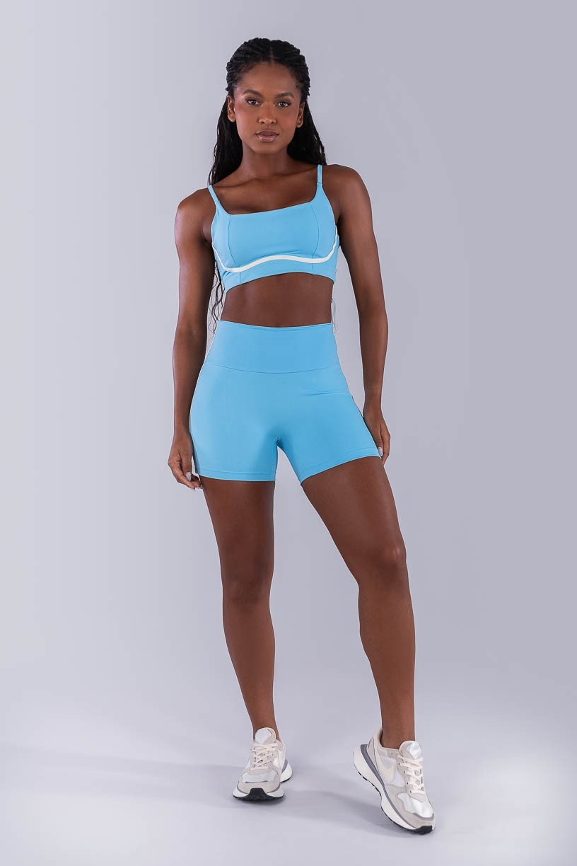 Short sem Gancho com Chapado Laterais (Azul Céu / Off-White) | Ref: K4486-B
