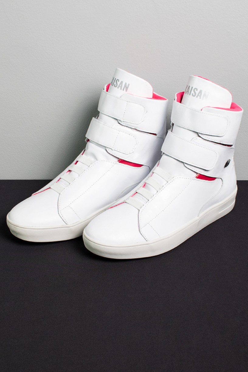 Sneaker Cano Alto com Velcro (Branco / Rosa Pink) | Ref: KS-T47-001 