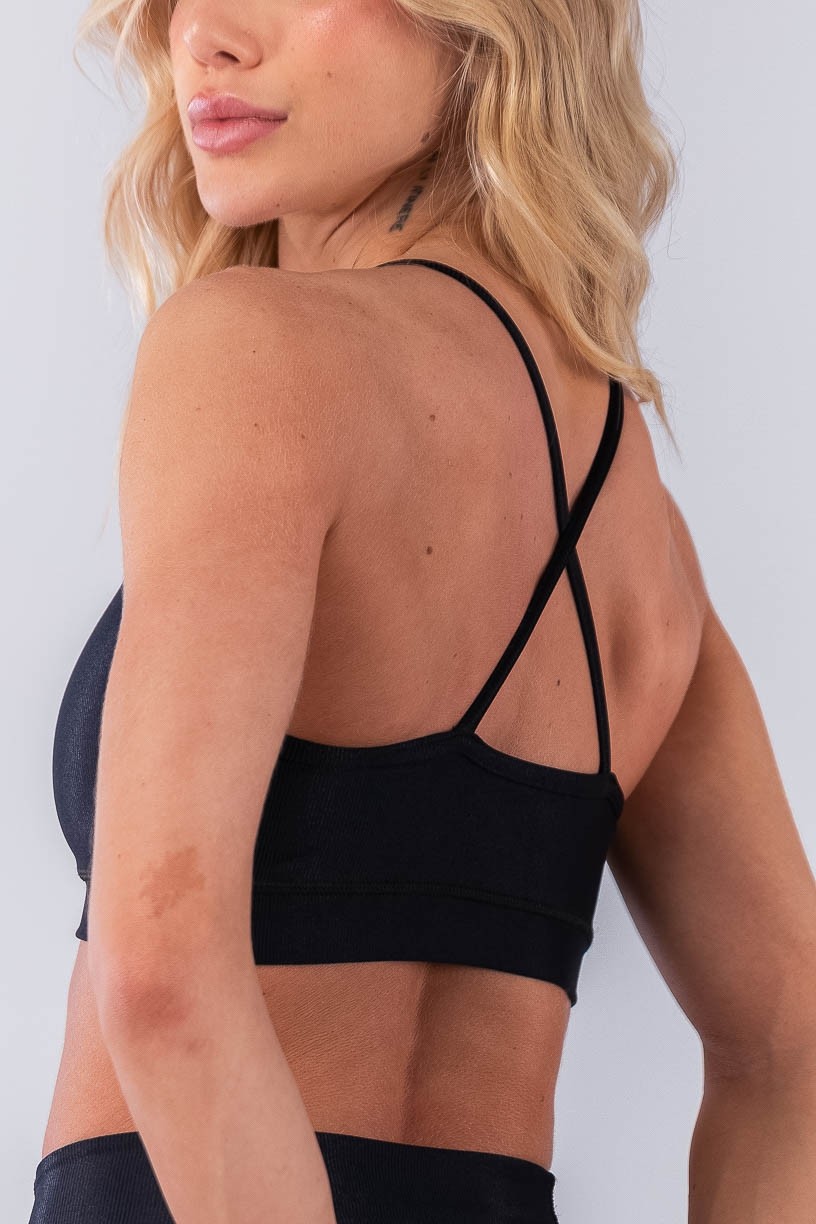 Top Canelado com Alças Cruzadas (Preto) | Ref: K4492-A