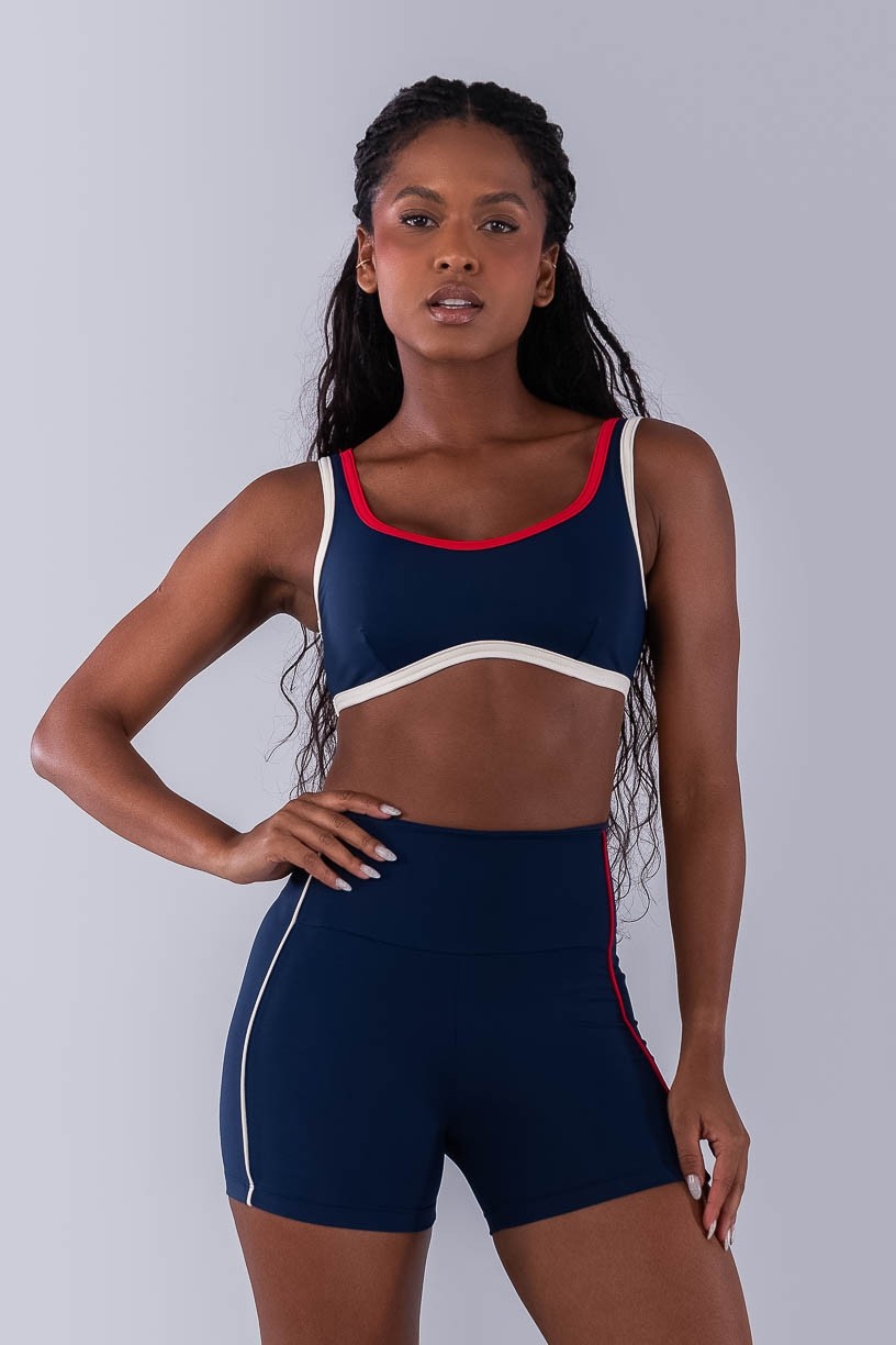 Top com Alças e Viés Colorido (Azul Marinho / Off-White / Vermelho) | Ref: K4475-C