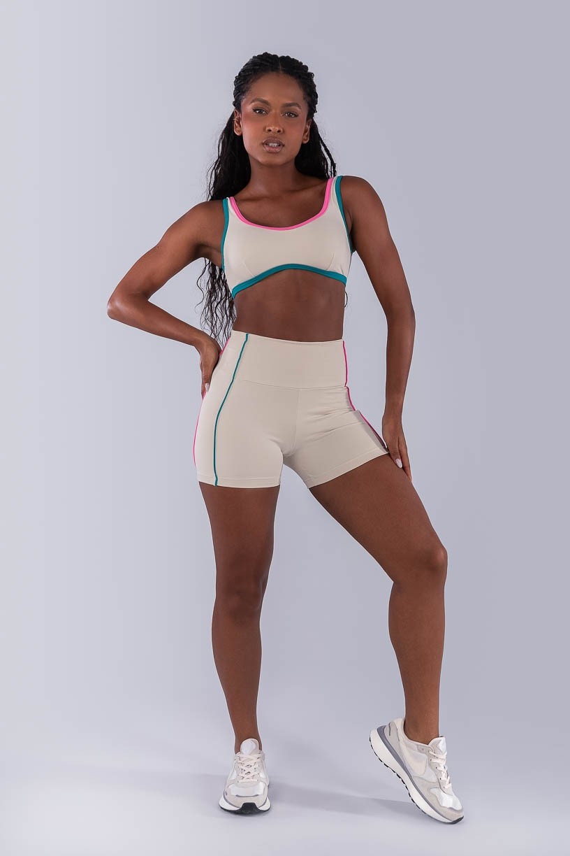 Top com Alças e Viés Colorido (Bege / Jade / Rosa Chiclete) | Ref: K4475-A