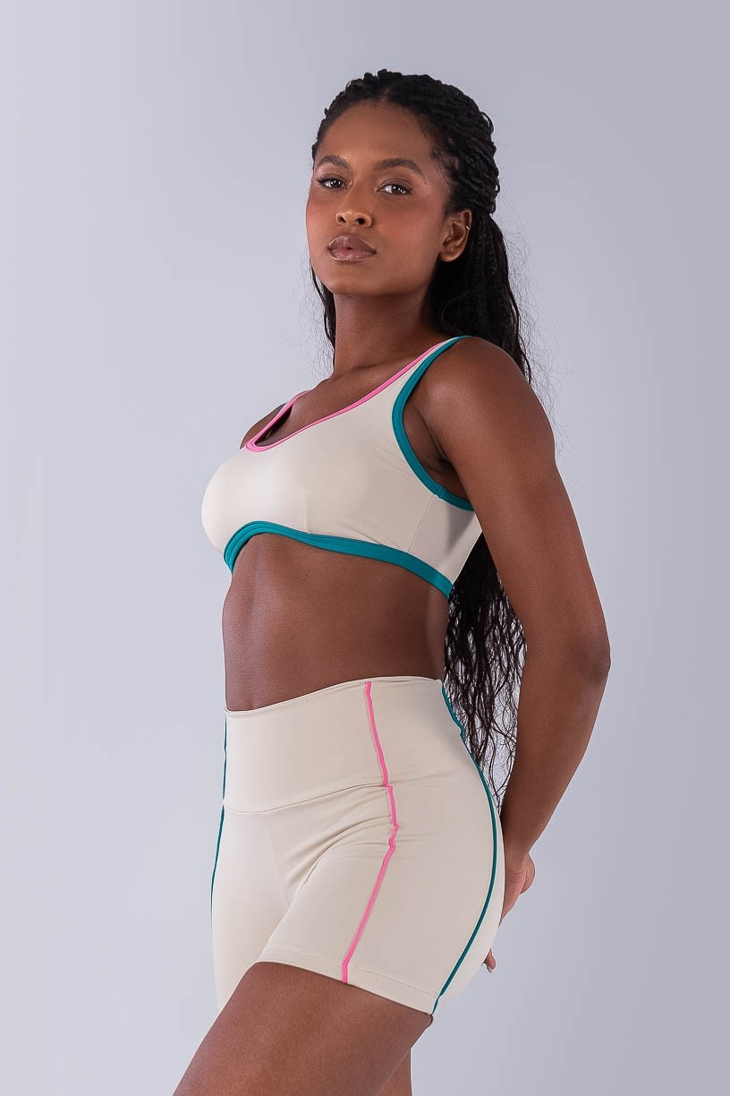 Top com Alças e Viés Colorido (Bege / Jade / Rosa Chiclete) | Ref: K4475-A