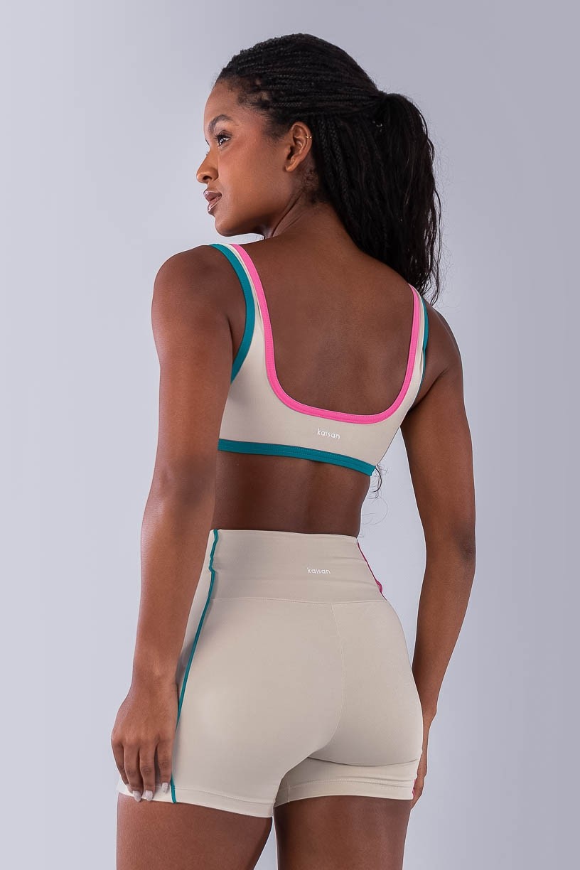 Top com Alças e Viés Colorido (Bege / Jade / Rosa Chiclete) | Ref: K4475-A