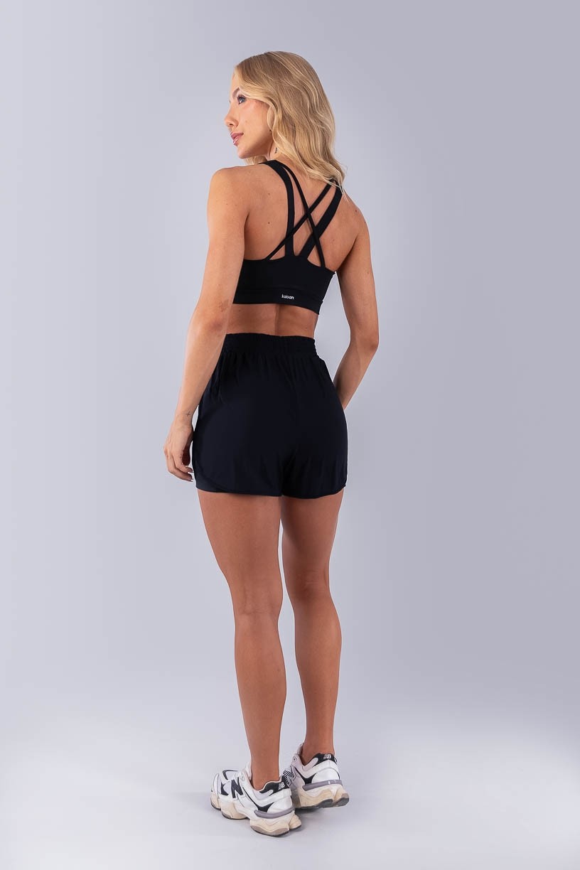 Top com Alças Largas e Tiras Cruzadas (Preto) | Ref: K4501-A