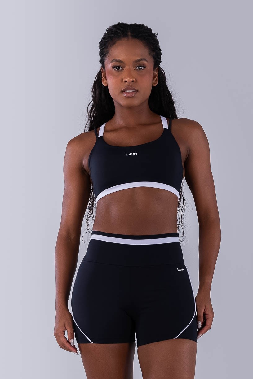 Top com Alças Duplas e Cós De Vira (Preto / Branco) | Ref: K4489-A