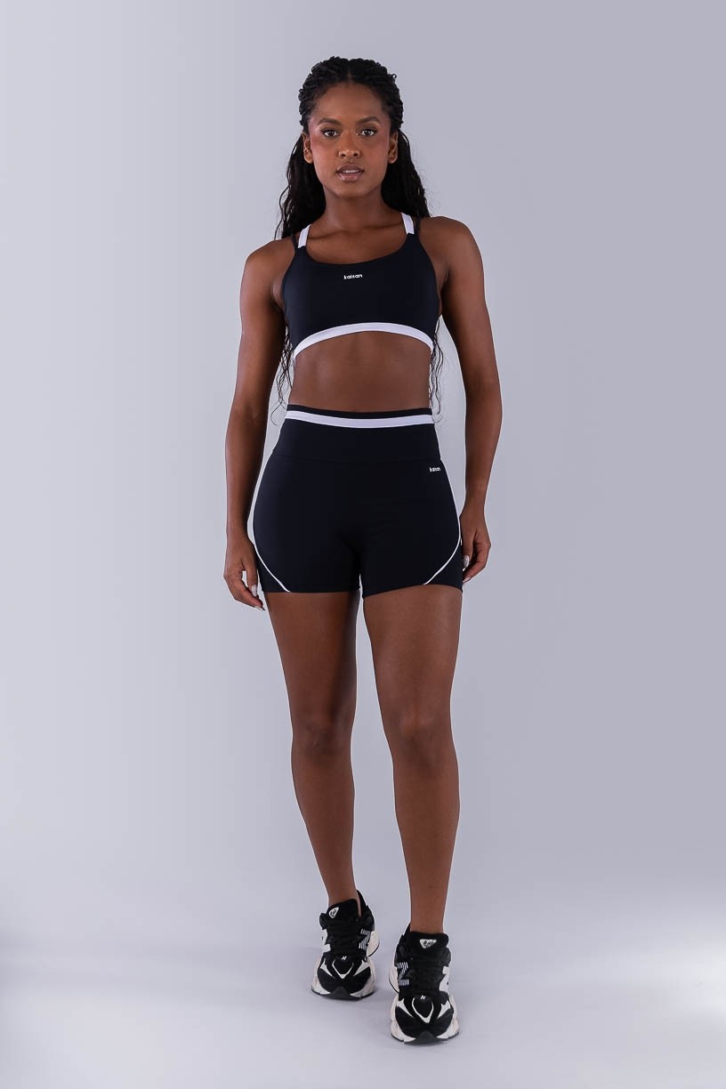 Top com Alças Duplas e Cós De Vira (Preto / Branco) | Ref: K4489-A