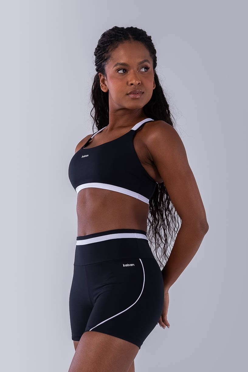 Top com Alças Duplas e Cós De Vira (Preto / Branco) | Ref: K4489-A