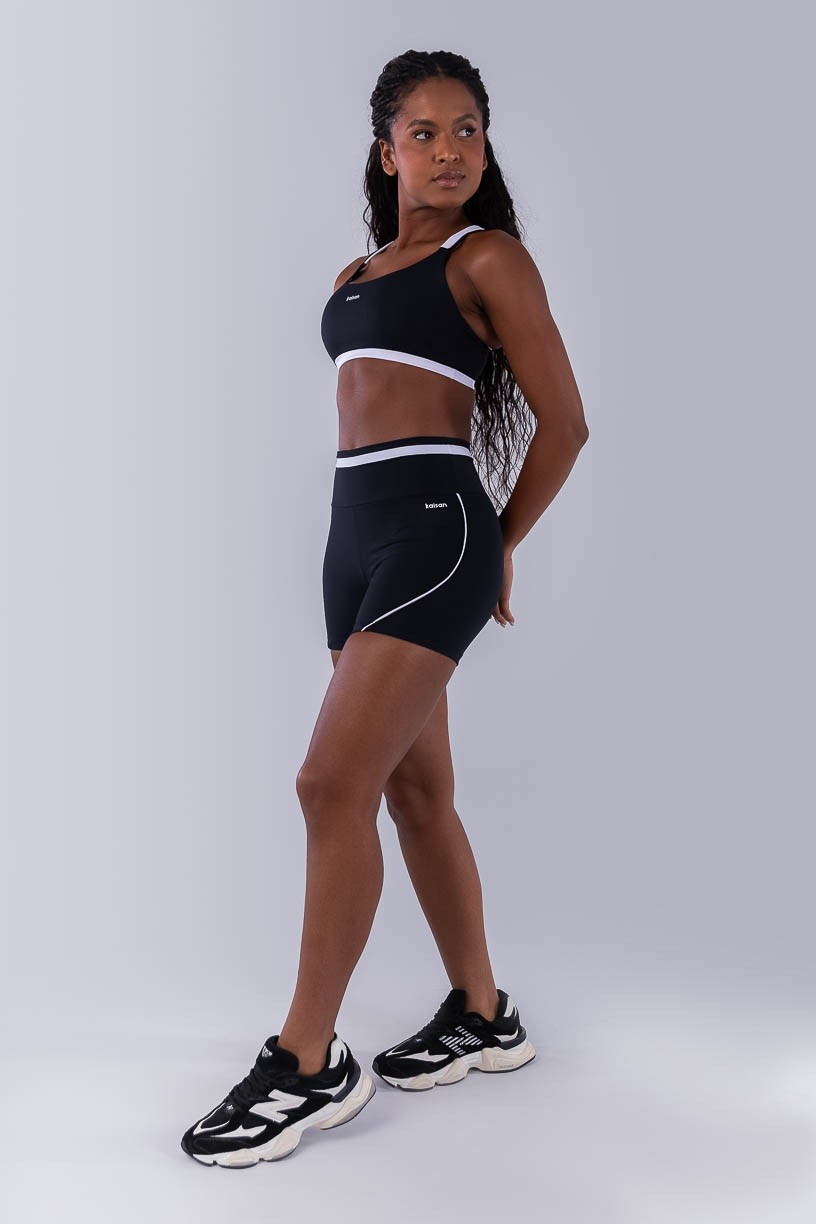 Top com Alças Duplas e Cós De Vira (Preto / Branco) | Ref: K4489-A