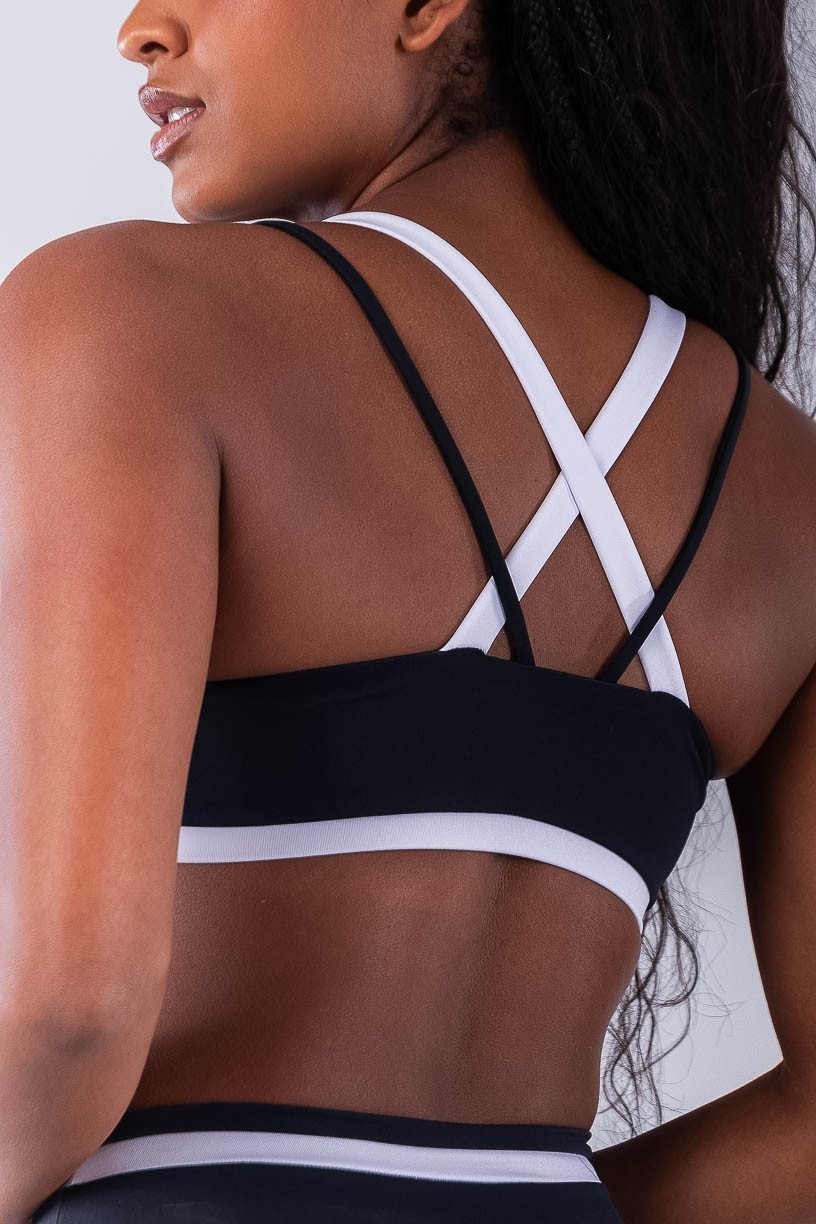 Top com Alças Duplas e Cós De Vira (Preto / Branco) | Ref: K4489-A