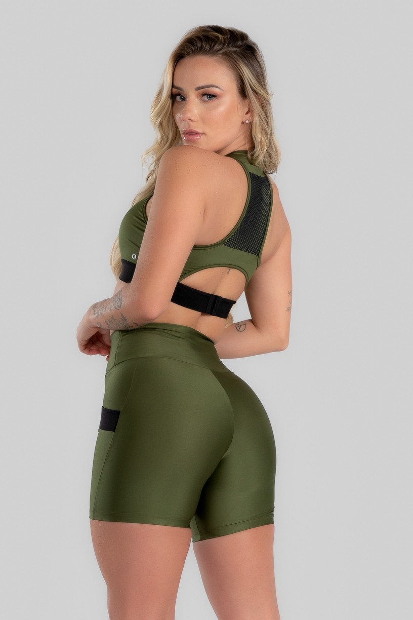 Top com Bolso de Tela nas Costas (Verde Militar) | Ref: K2983-E