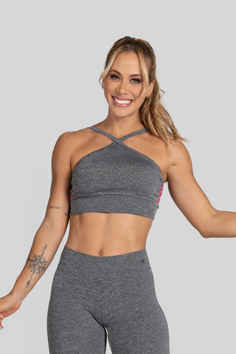 Top com Costas em X Tela (Cinza / Rosa) | Ref: K3131-B