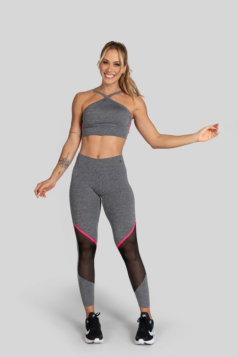 Top com Costas em X Tela (Cinza / Rosa) | Ref: K3131-B