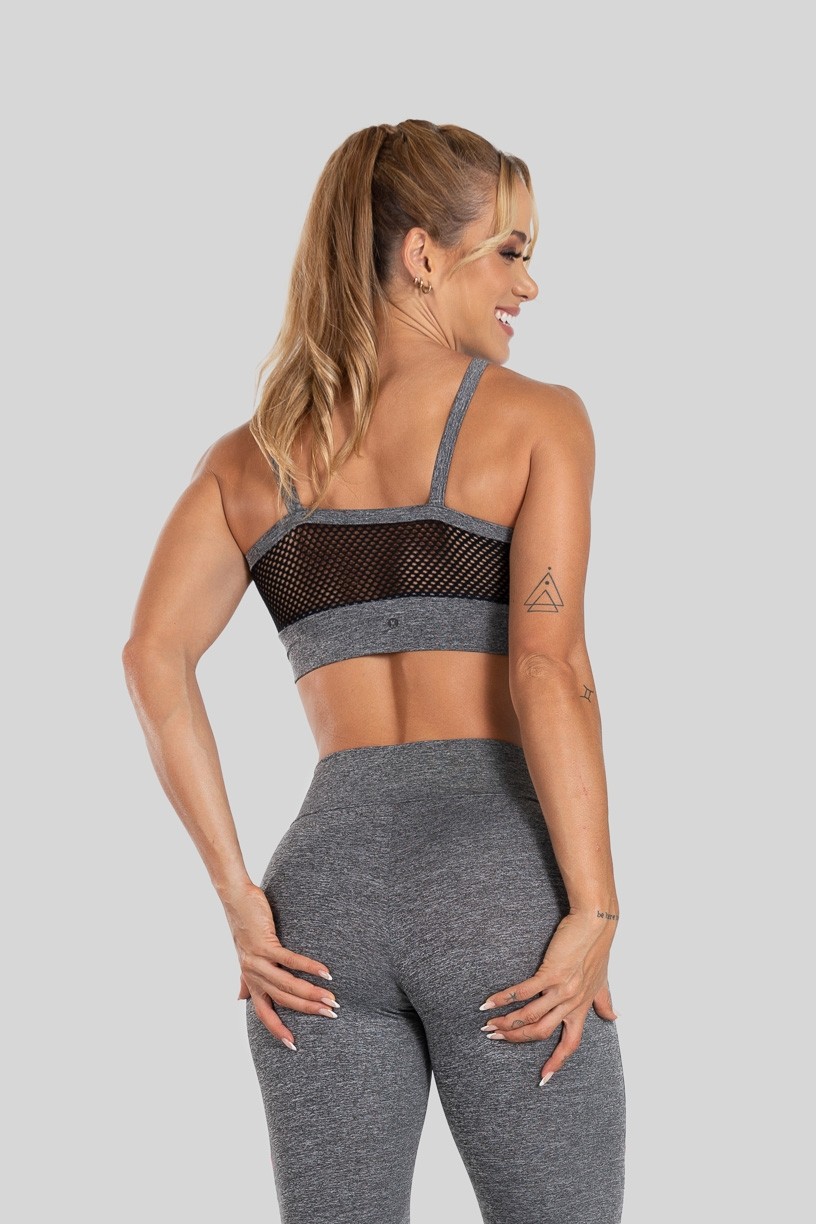 Top com Costas em X Tela (Cinza / Rosa) | Ref: K3131-B