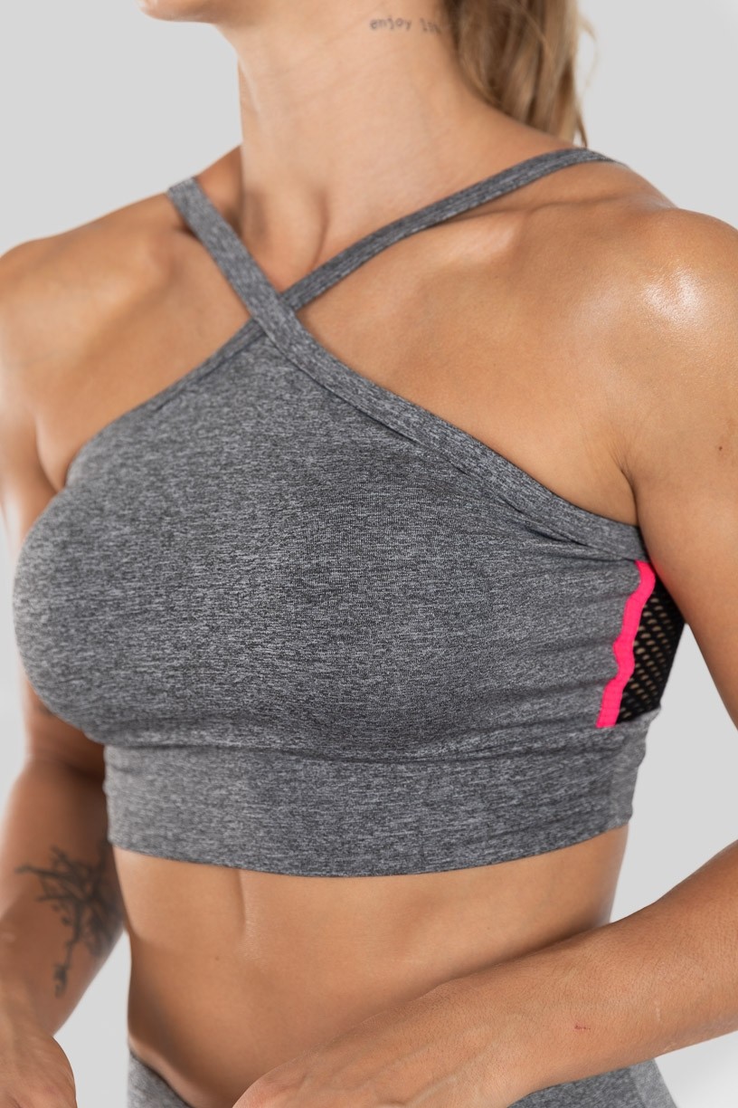 Top com Costas em X Tela (Cinza / Rosa) | Ref: K3131-B