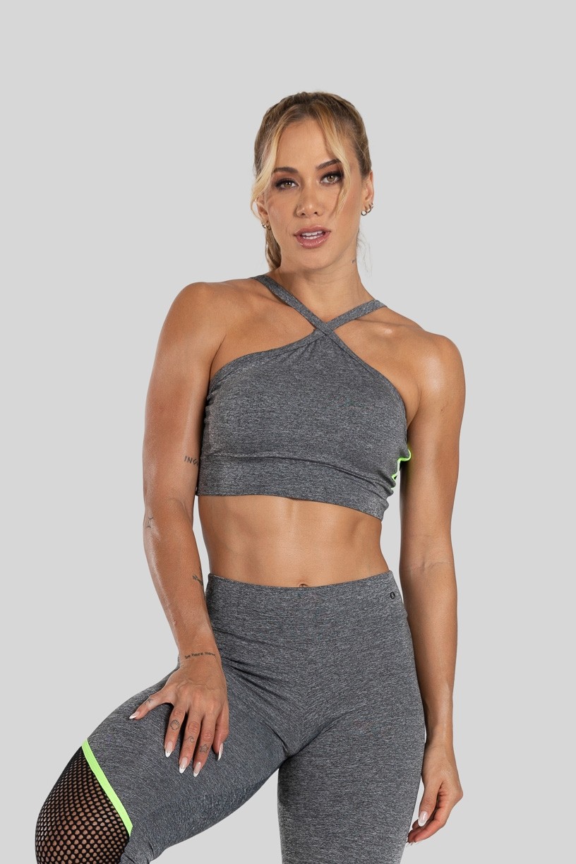 Top com Costas em X Tela (Cinza / Verde) | Ref: K3131-A