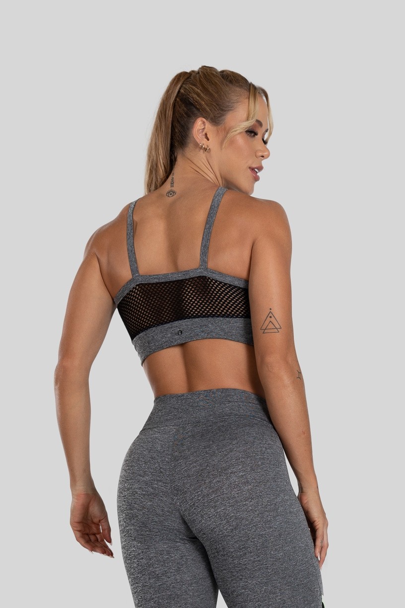 Top com Costas em X Tela (Cinza / Verde) | Ref: K3131-A