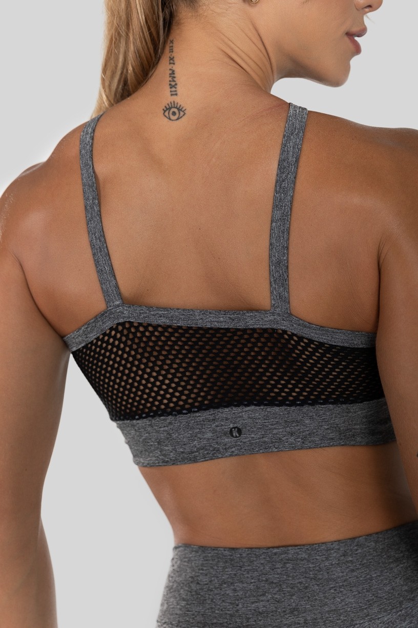 Top com Costas em X Tela (Cinza / Verde) | Ref: K3131-A