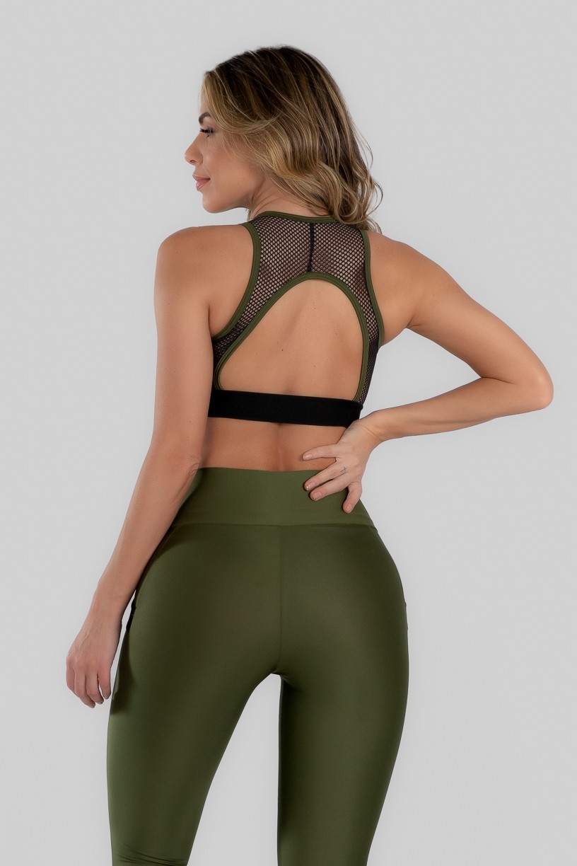 Top com Costas Meia Lua em Tela (Verde Militar) | Ref: K2979-E