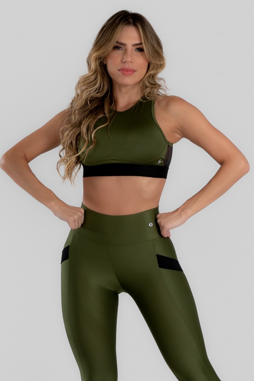 Top com Costas Meia Lua em Tela (Verde Militar) | Ref: K2979-E