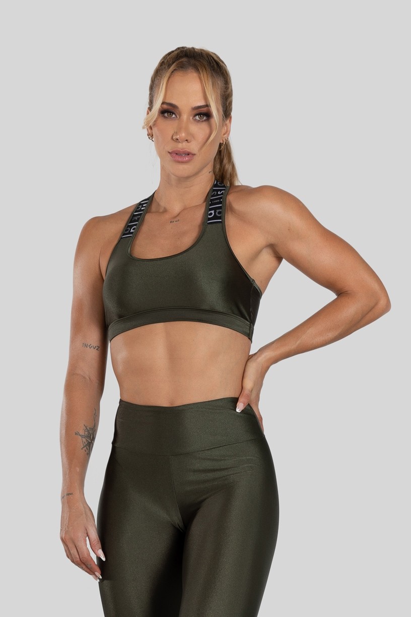 Top com Elástico nas Alças (Verde Militar / Preto) | Ref: K3149-B