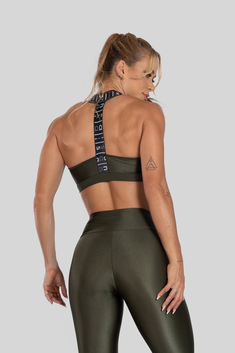 Top com Elástico nas Alças (Verde Militar / Preto) | Ref: K3149-B