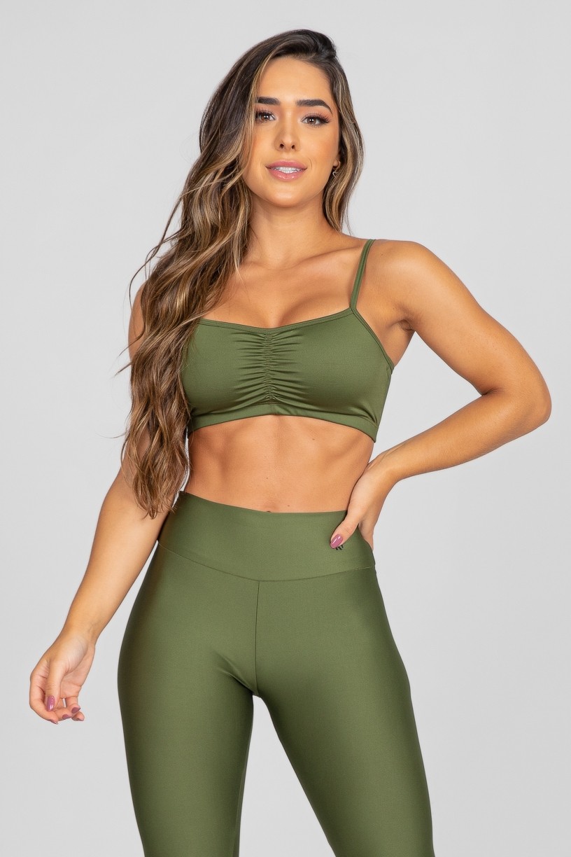 Top de Alcinha com Deatlhe Franzido no Busto (Verde Militar) | Ref: K2878-E