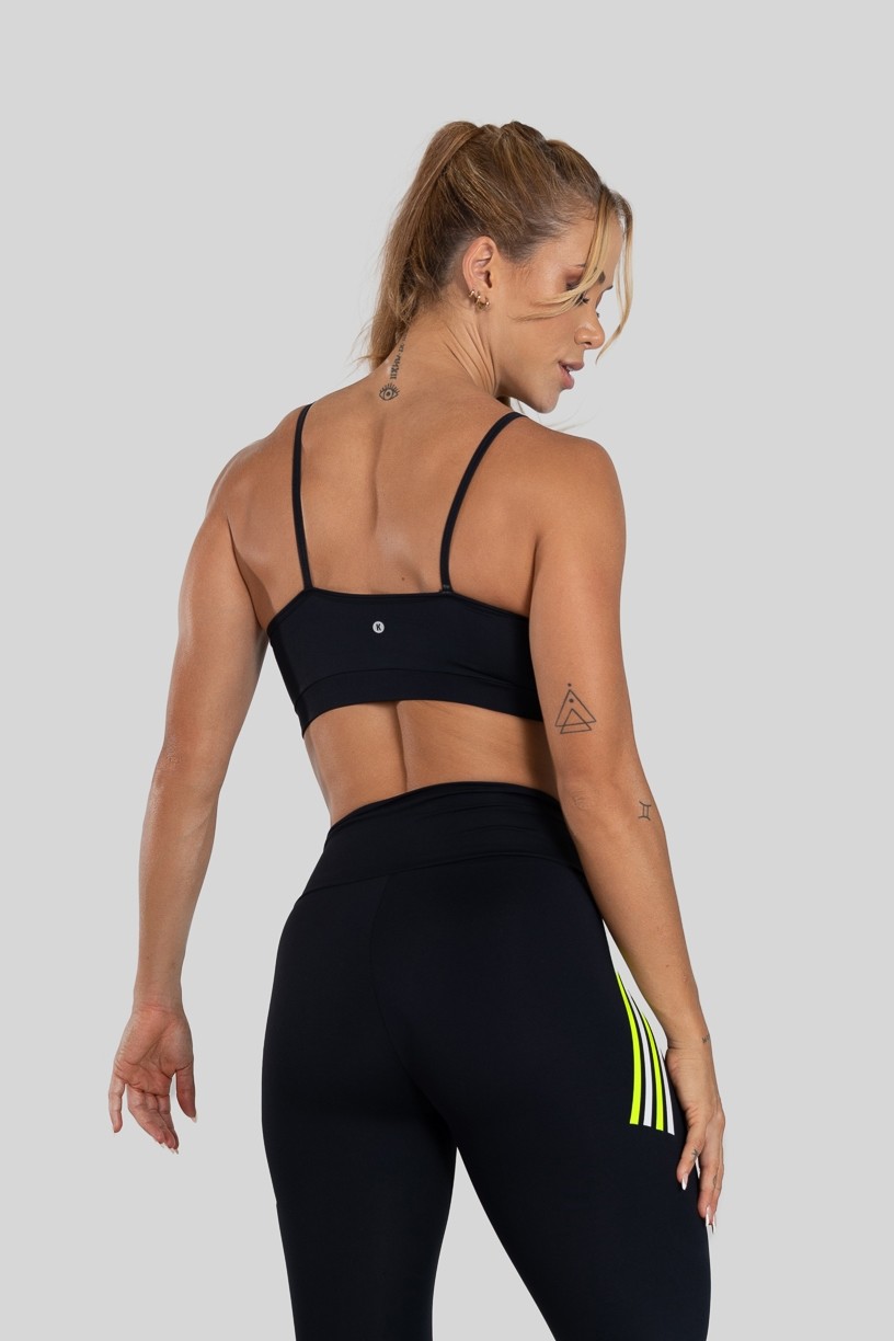 Top de Alcinha com Silk Listras Coloridas (Preto / Verde) | Ref: K3163-B