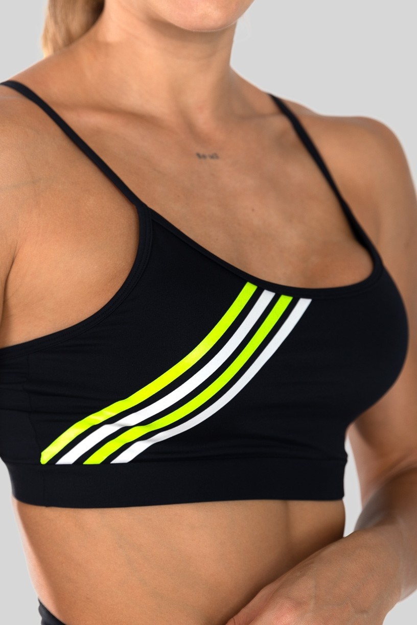Top de Alcinha com Silk Listras Coloridas (Preto / Verde) | Ref: K3163-B
