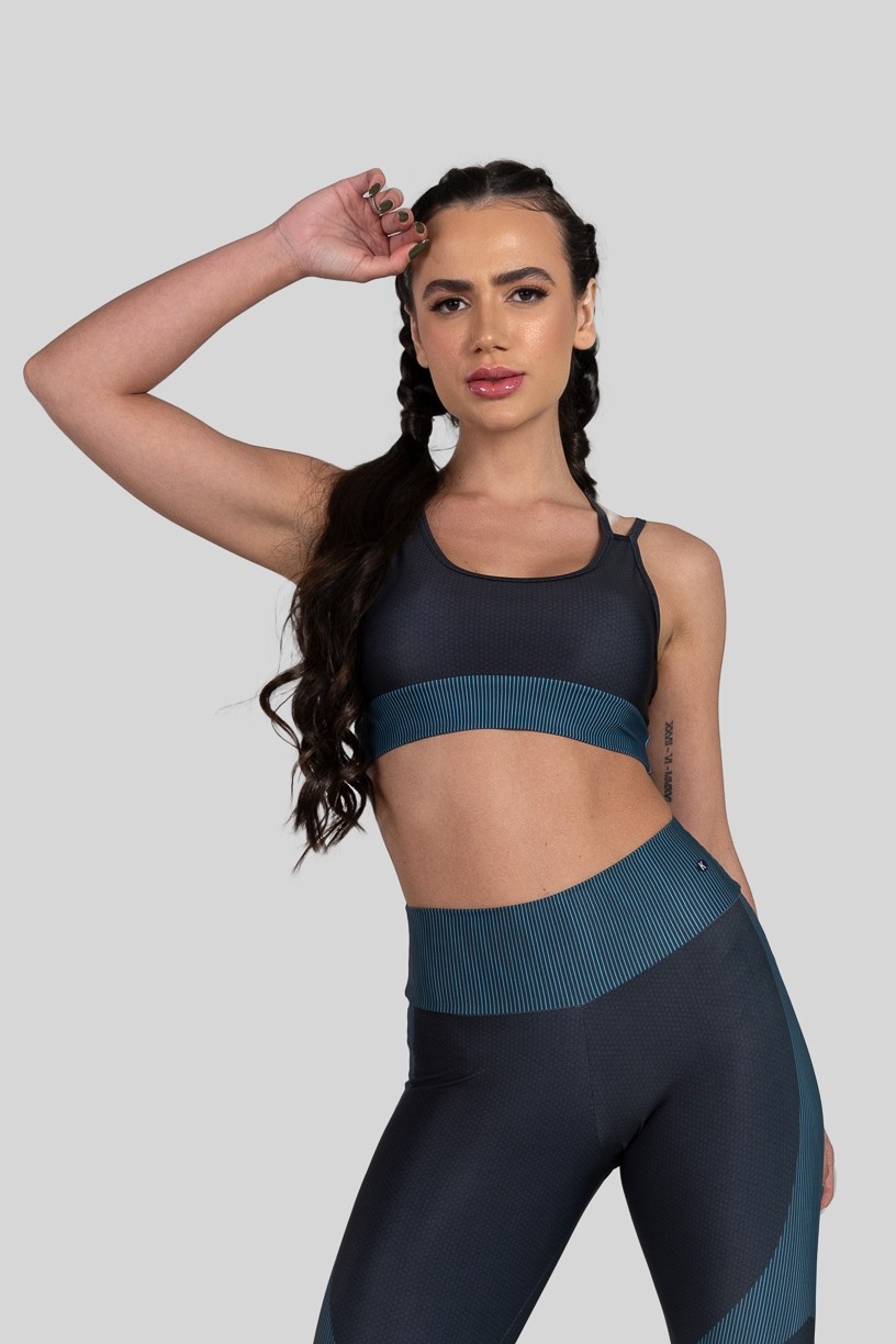 Top de Alcinha Dupla Estampa Digital (Blue Ribbed) | Ref: K3152-A