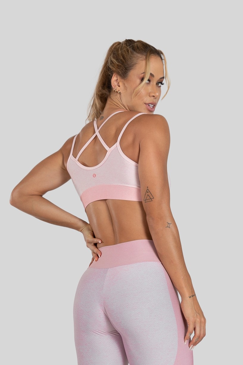 Top de Alcinha Dupla Estampa Digital (Pink Ribbed) | Ref: K3152-B