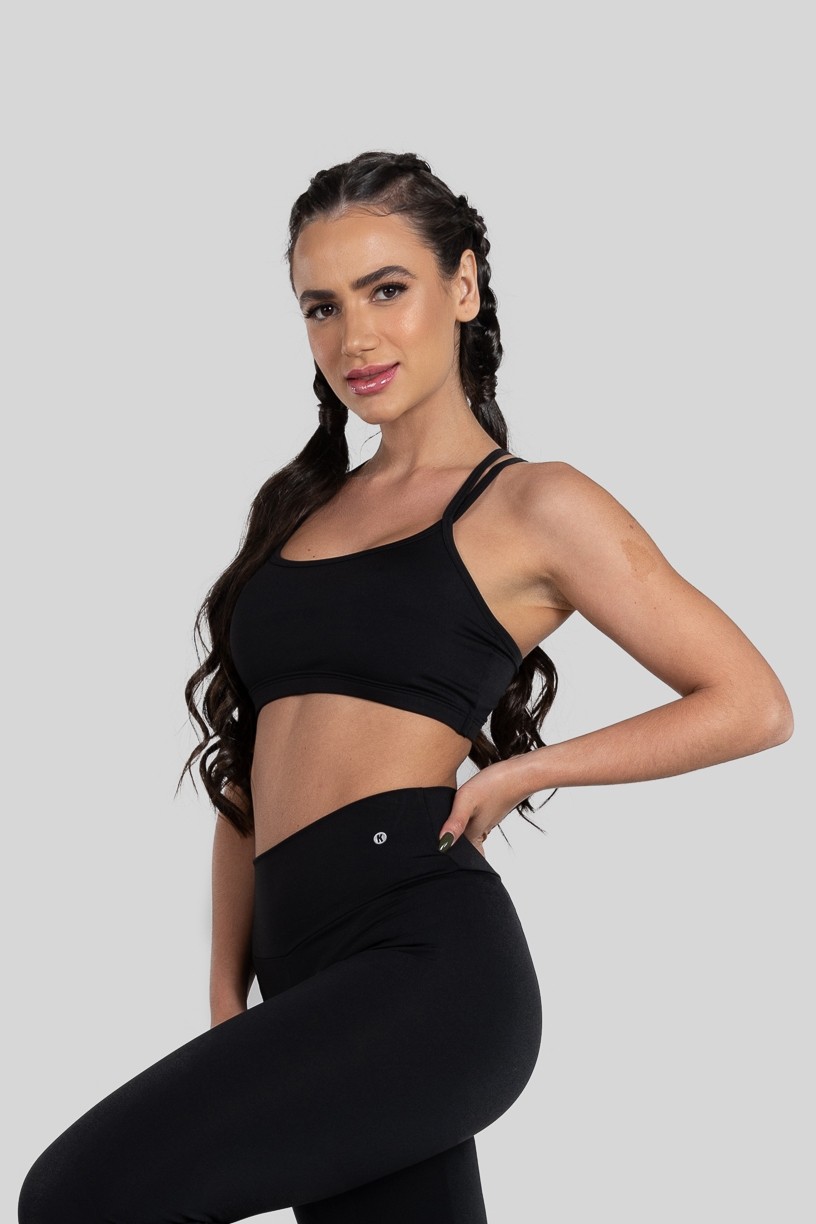 Top de Alcinha Dupla Trançada de Poliéster (Preto)  Ref K3182-A