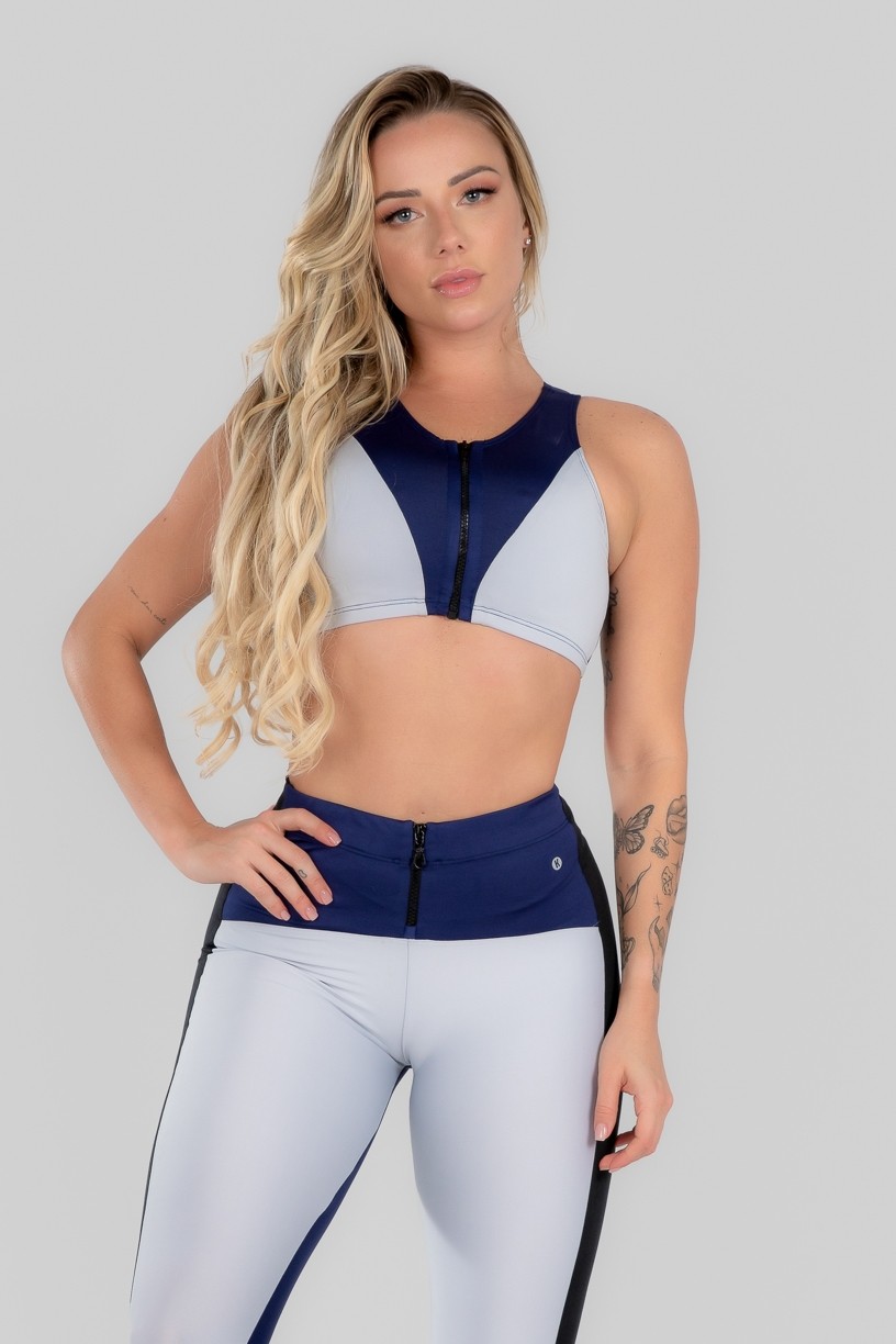 Top Duas Cores com Zíper (Azul Marinho / Branco) | Ref: K2968-C 