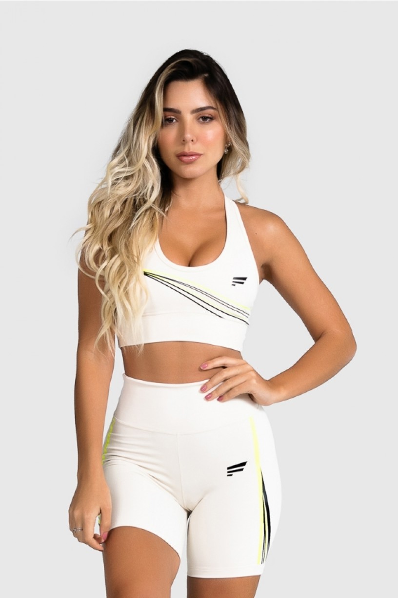 Top Fitness com Silk Waves (Off-White / Amarelo Neon + Preto) | Ref: GO25-C