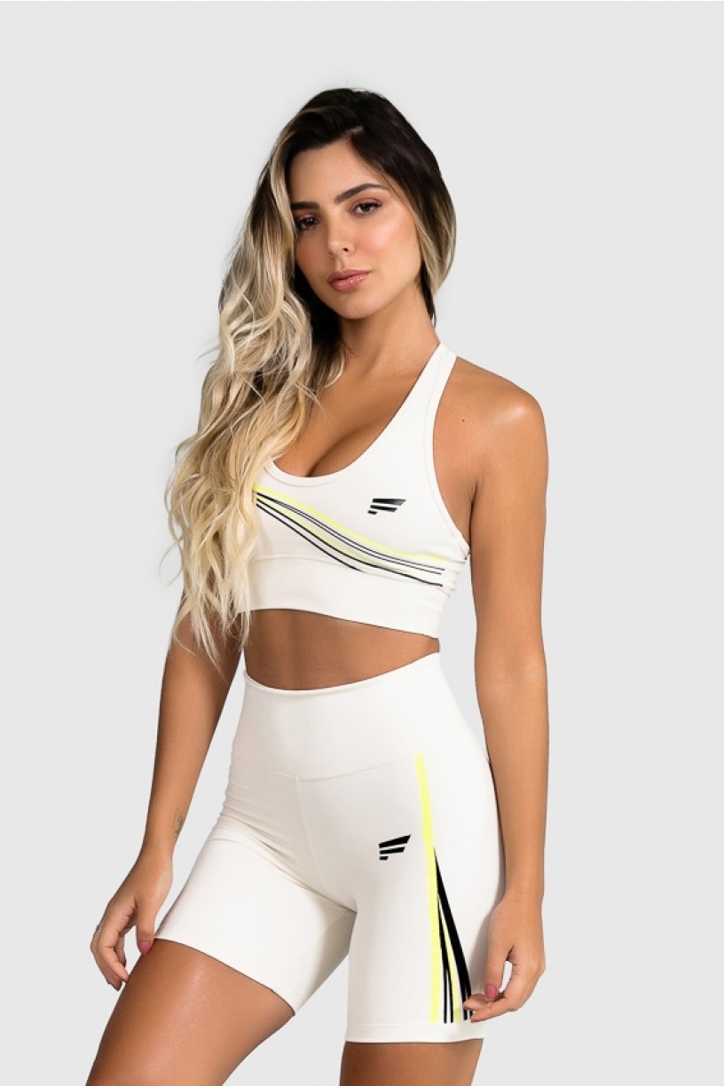 Top Fitness com Silk Waves (Off-White / Amarelo Neon + Preto) | Ref: GO25-C