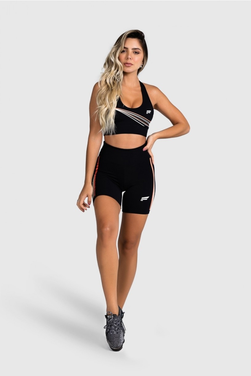 Top Fitness com Silk Waves (Preto / Laranja Neon + Off-White) | Ref: GO25-A